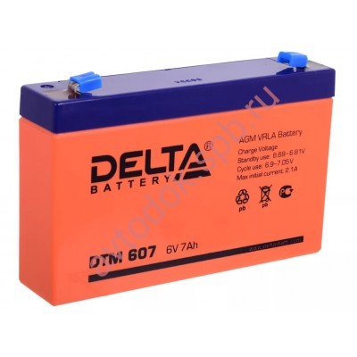 АКБ Delta DTM 607 6V 7A/h (клемма F1 зажим 4,8мм) 151х34х94