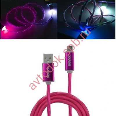Кабель-переходник светящийся USB-USB Type-C розовый 1м CBL710-UTC-10PK