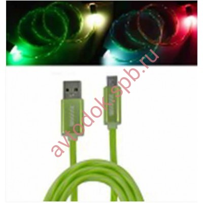 Кабель-переходник светящийся USB-USB Type-C зеленый1м CBL710-UTC-10G