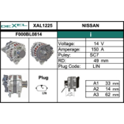 Генератор LADA LADA Vesta, XRAY 1.6  150A .14v DEXEL