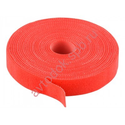 Стяжка для кабеля velcro текстильная лента рулон 10м. красная