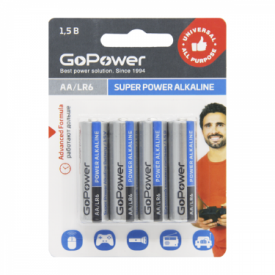 Элемент питания 1,5V AA GoPower BL4 Alkaline (4шт. блистер)