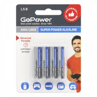 Элемент питания 1,5V AAA GoPower BL4 Alkaline (4 шт. блистер)