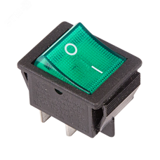 Переключатель-клавиша прямоугольная 2-полож. 4-конт. (16А) с подсв. широкая зелёная