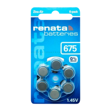 Элемент питания 1,45V ZA675 BL6 для слуховых аппаратов RENATA