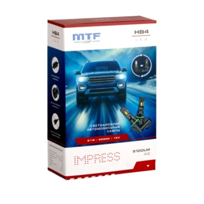 Светодиодные лампы "MTF" Light 12В HB4 9006 IMPRESS  12V, 21W, 2100LM, 6000K