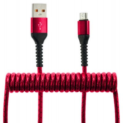 Кабель-переходник микро-USB(CB940-UMU-12R) спиральный красный 1,2м