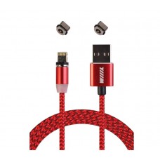 Кабель-переходник микроUSB/USB-Lightning/Type-C магнитный красный1,0м