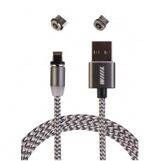 Кабель-переходник микроUSB/USB-Lightning/Type-C магнитный серый1,0м