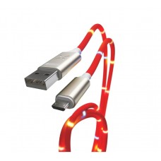 Кабель-переходник USB-micro (CB930-UMU-2A-Music-10R) красный светомузыка 1м.