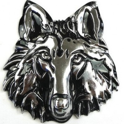 Наклейка металлическая 3D "Морда волка серебряная"
