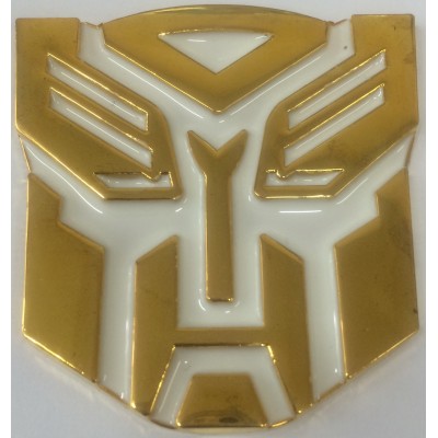 Наклейка металлическая 3D "Трансформер Автобот бело-золотой"