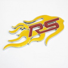 Наклейка металлическая 3D "RS-желтое пламя"